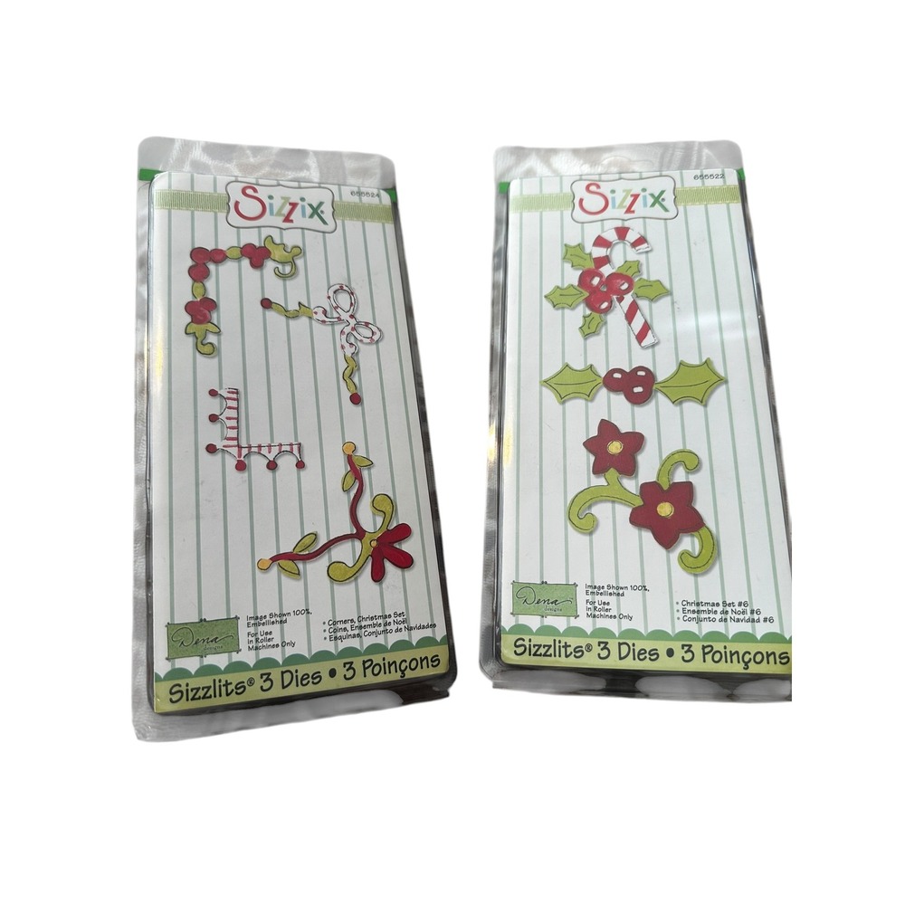 Sizzix Sizzlits Christmas Die Sets 655522 655524 Dena Designs Holiday Lot of 2